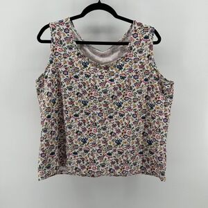 White Stag Vine Floral Sleeveless Stretch Cotton Tank Top XL Spring Grandmacore